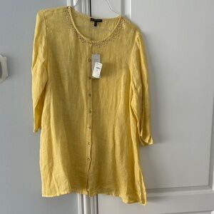 Eileen Fisher NWT Yellow Button-Up Women's Top w Sequin Neck Detail